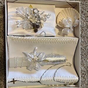 Elegant White Wedding Set with Silver Accents